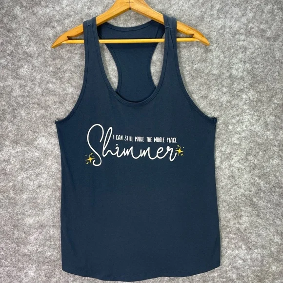 Shimmer Tank Top Womens Large Navy Blue Taylor Swift Lyric Graphic Racerback. - Picture 1 of 6